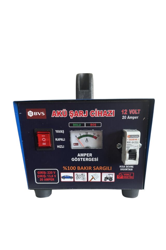 Akü Şarj Cihazı 12 Volt 20 Amper 12 Volt 200 Ampere Kadar Tüm Aküleri Şarj Eder -Bakır Sargılı