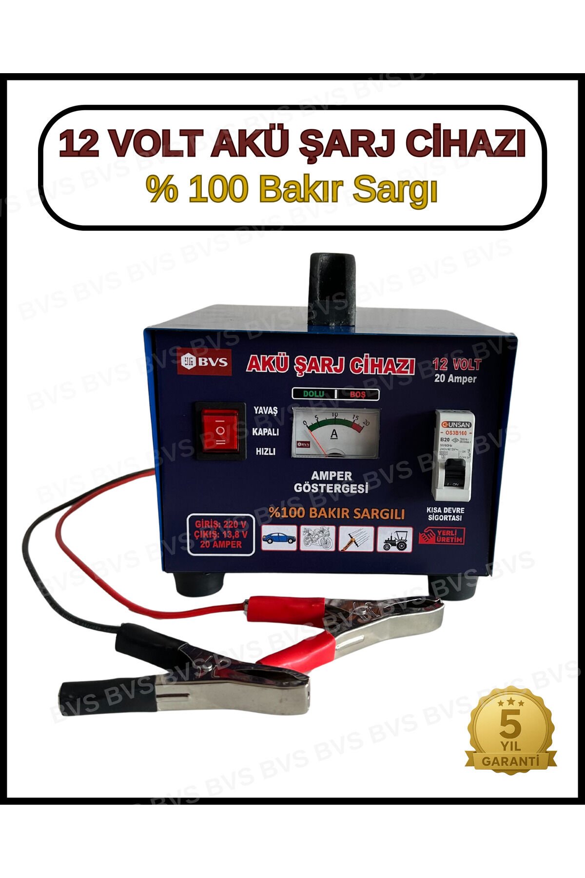 Akü Şarj Cihazı 12 Volt 20 Amper 12 Volt 200 Ampere Kadar Tüm Aküleri Şarj Eder -Bakır Sargılı