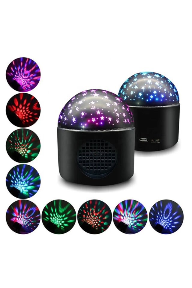 Bluetooth Rgb Ay Yıldız Hareketli Disco Hoparlör Usb Girişli Taşınabilir Kaliteli Ses