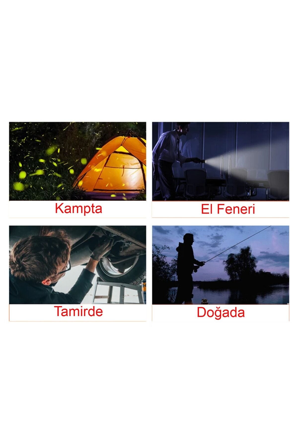 Kamp Feneri Usb Şarjlı Beyaz Renk Mıknatıslı Kancalı