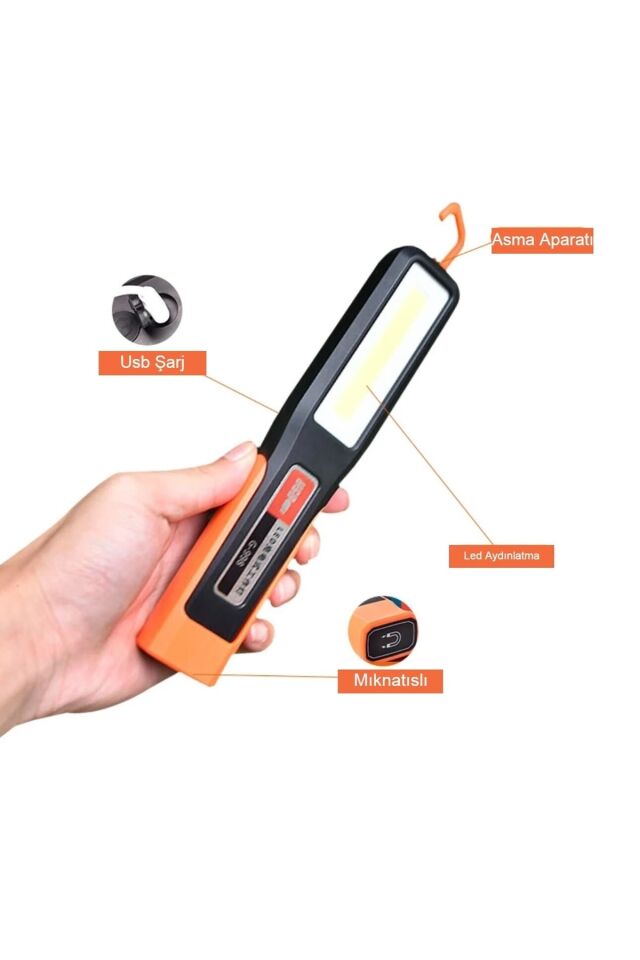 Kamp Feneri Usb Şarjlı Beyaz Renk Mıknatıslı Kancalı