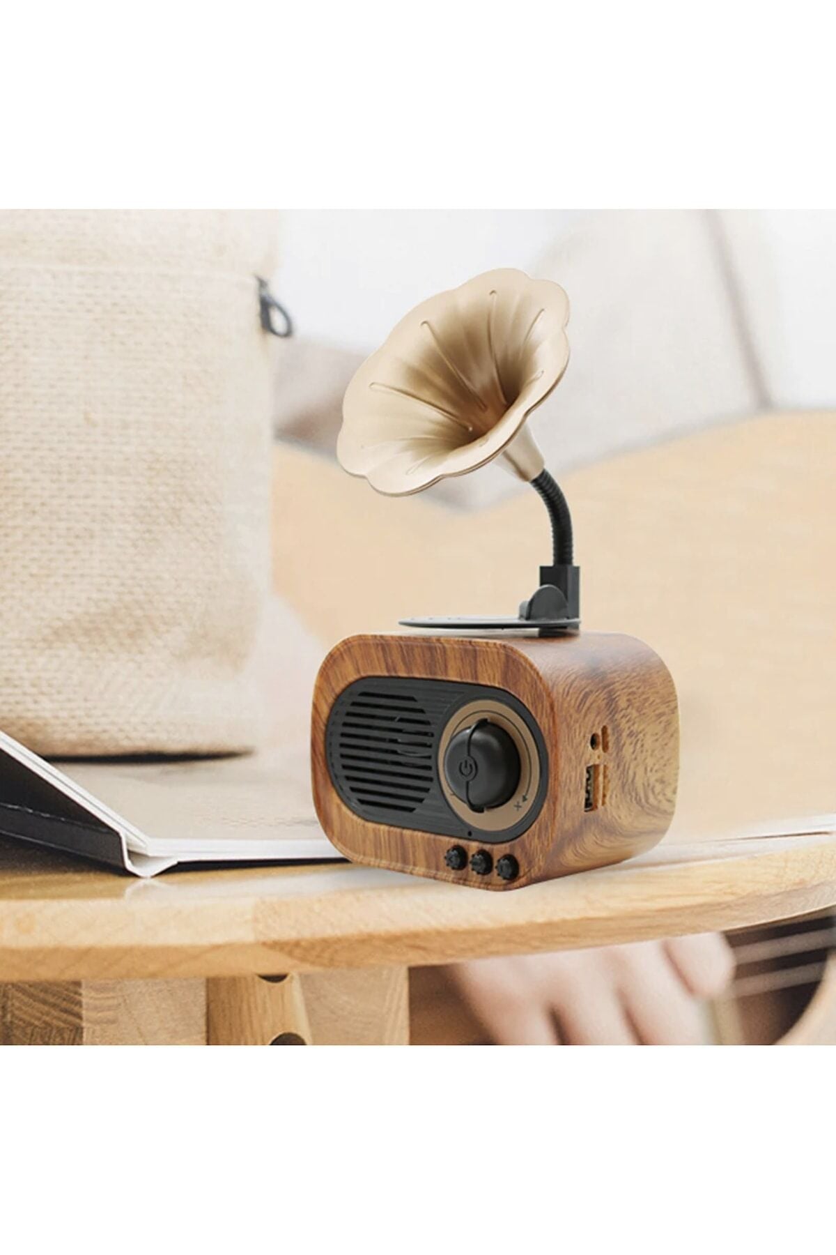 Nostaljik Mini Gramafon Bluetooth Radyo Usb Aux Yüksek Ses Kalitesi Taşınabilir Hoparlör Extra Bass