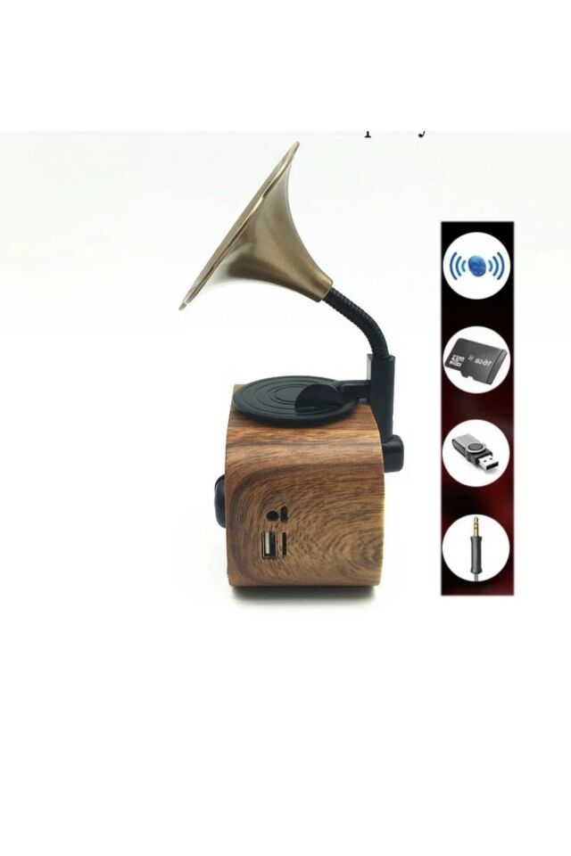 Nostaljik Mini Gramafon Bluetooth Radyo Usb Aux Yüksek Ses Kalitesi Taşınabilir Hoparlör Extra Bass