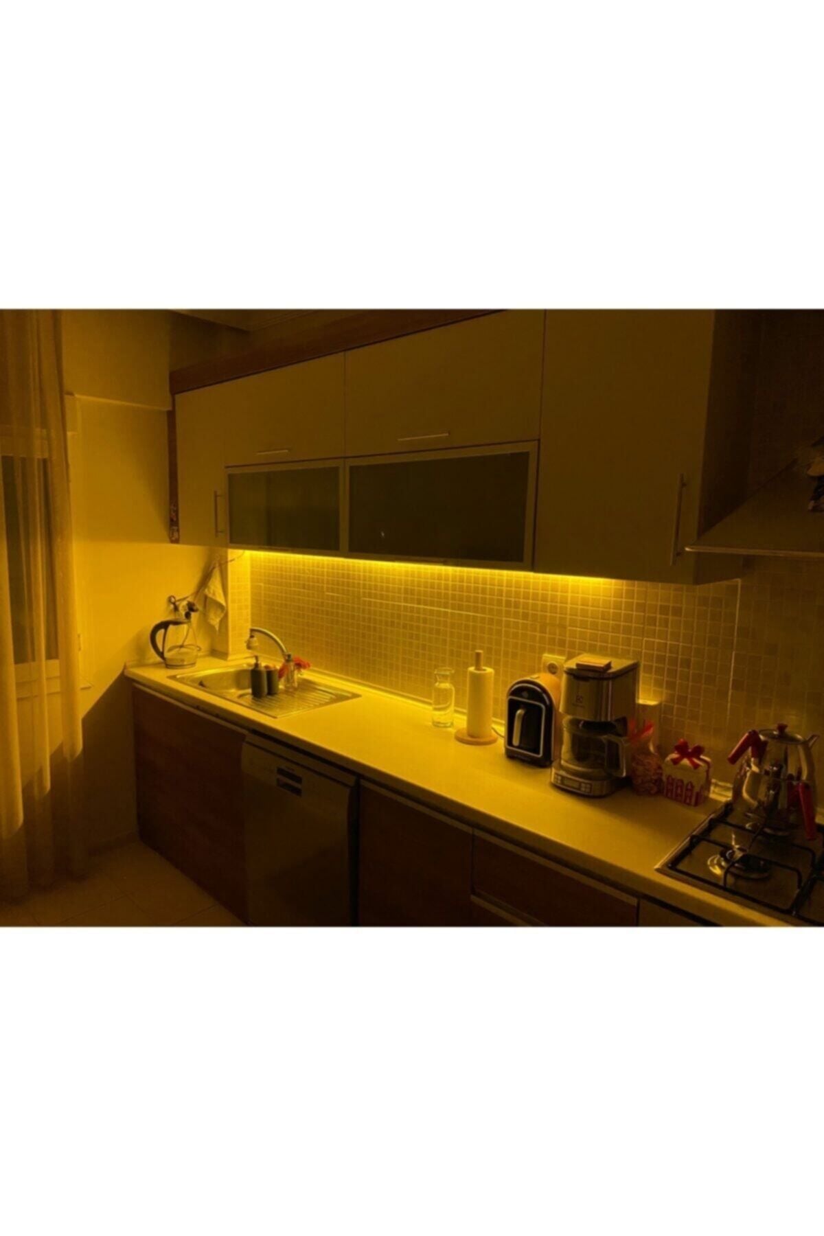 Mutfak Tezgah Üstü Için 1 Mt Amber Şerit Led +12v Adaptör Tak Çalıştır Aç Kapa Anahtar 3 Çip 1 Metre