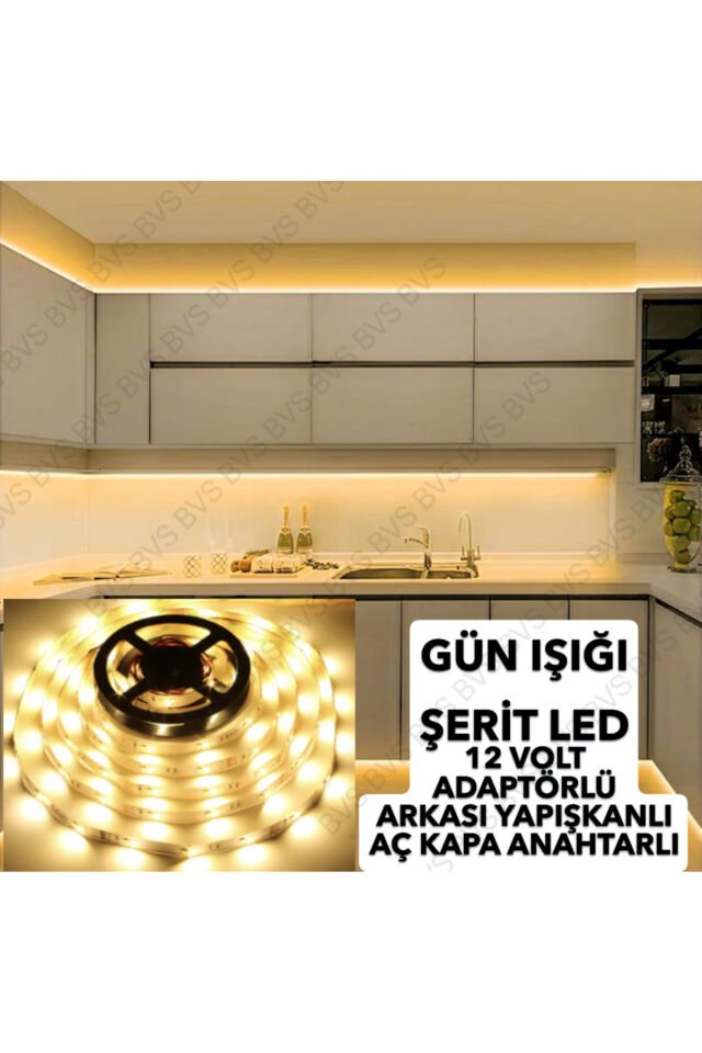 Mutfak Dolabı Için 3 Mt Gün Işığı 12v Adaptörlü Tak Çalıştır Şerit Led