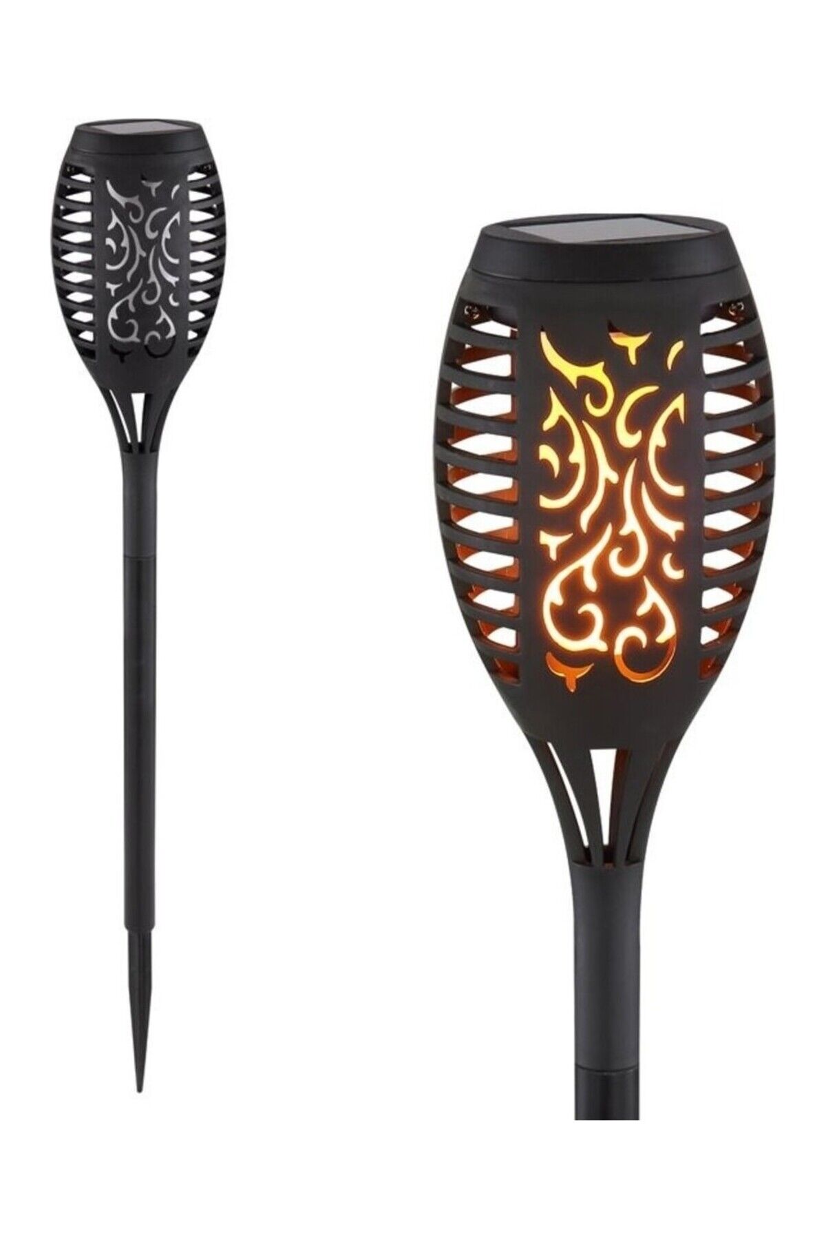 2 Adet Alev Efektli Solar Led Güneş Enerjili Bahçe Lambası Aydınlatması Armatür 50 Cm