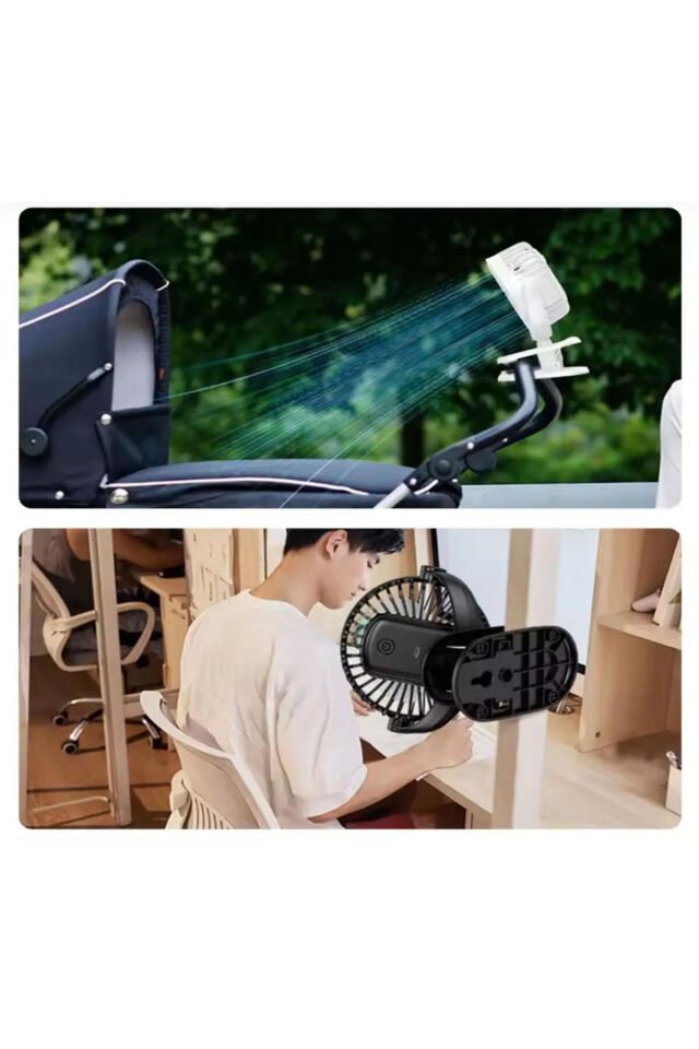 Masaüstü Şarjlı Mandallı 360° Manuel Dönen Mini Fan Vantilatör Şarjlı Klipsli Soğutucu 3 Kademe Beyaz
