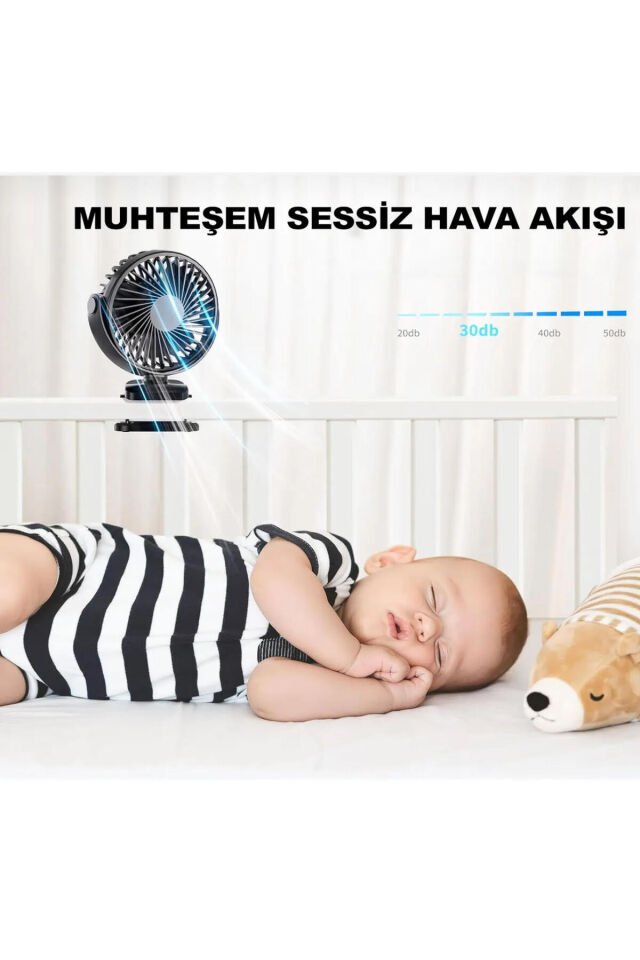 Masaüstü Şarjlı Mandallı 360° Manuel Dönen Mini Fan Vantilatör Şarjlı Klipsli Soğutucu 3 Kademe Beyaz