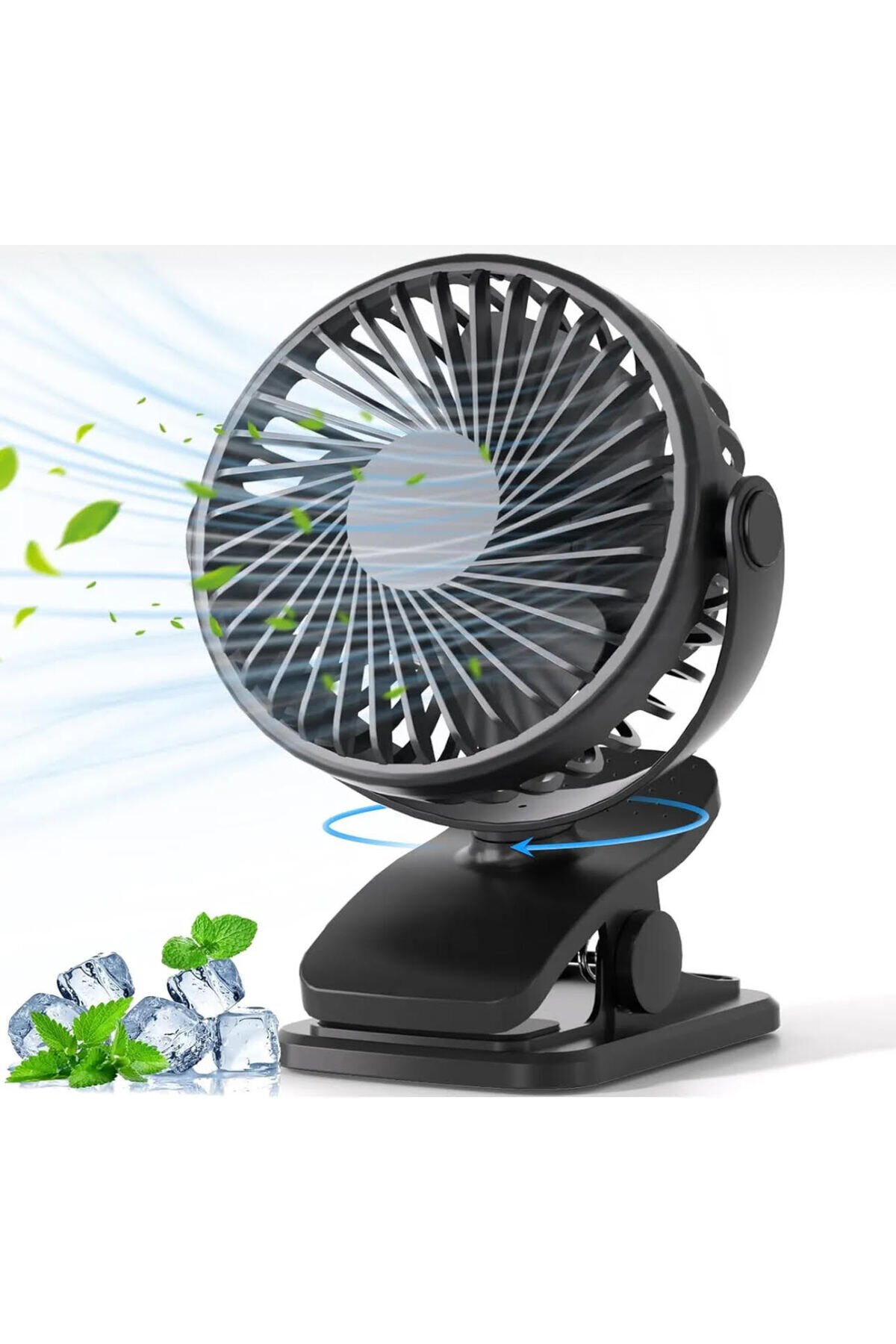 Masaüstü Şarjlı Mandallı 360° Manuel Dönen Mini Fan Vantilatör Şarjlı Klipsli Soğutucu 3 Kademe Siyah