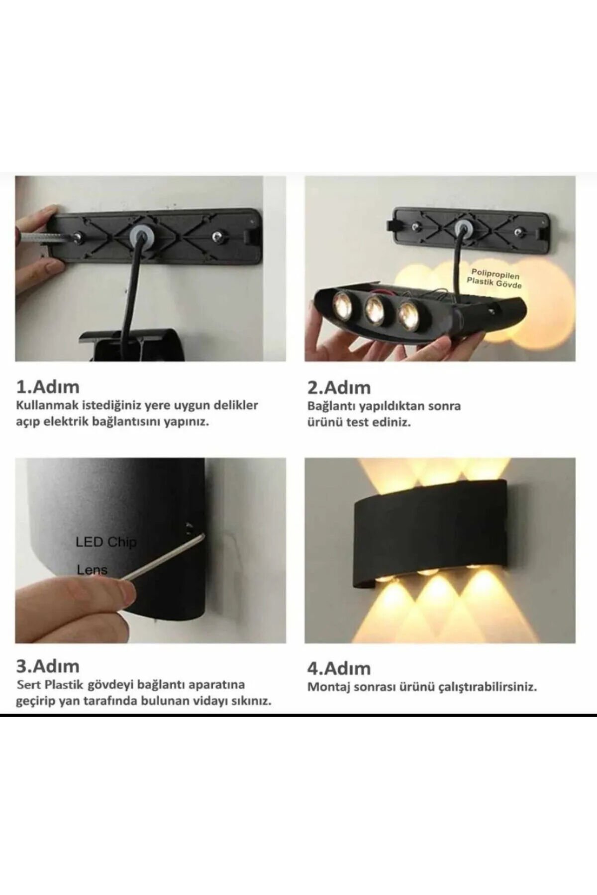 10w Led Aplik Aydınlatma Çift Taraflı Led Dekoratif Duvar Aplik Suya Ve Toza Karşı Dayanıklı Sarı