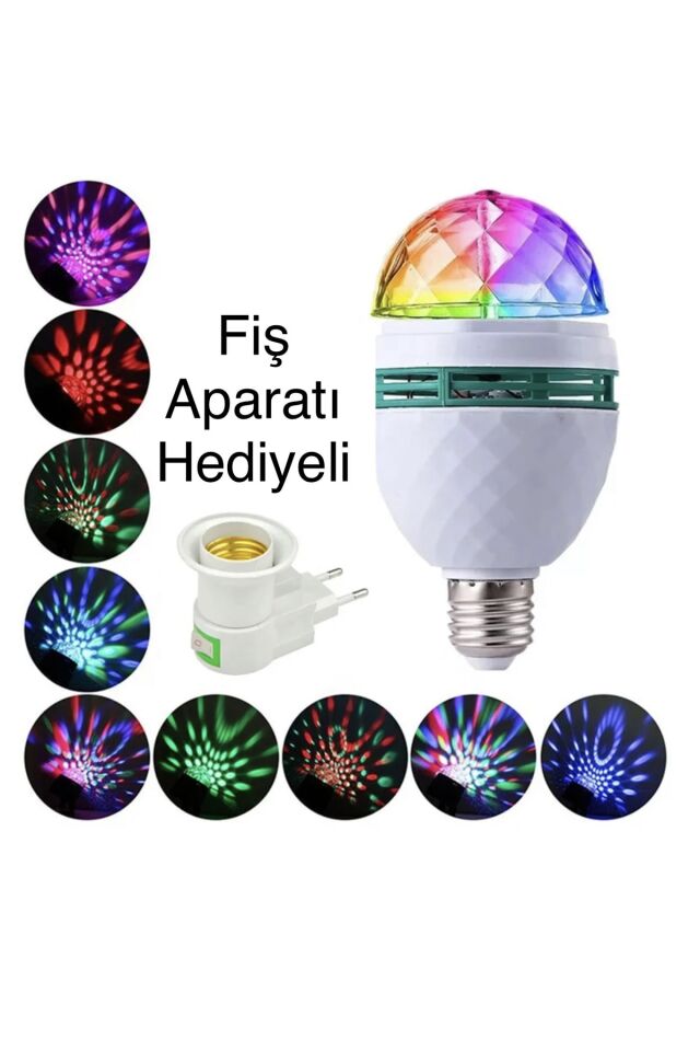 Renkli Led Döner Başlıklı Disko Topu Ampül Gece Lambası 3 Watt Fiş Aparatlı Renkli Disco Ampül DİSBVS_1