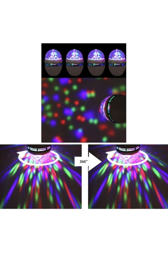 Renkli Led Döner Başlıklı Disko Topu Ampül Gece Lambası 3 Watt Fiş Aparatlı Renkli Disco Ampül DİSBVS_1