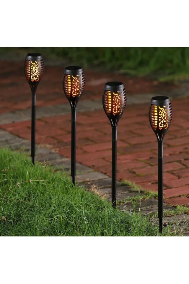 2 Adet Alev Efektli Solar Led Güneş Enerjili Bahçe Lambası Aydınlatması Armatür 50 Cm efvwgwgwerge_1